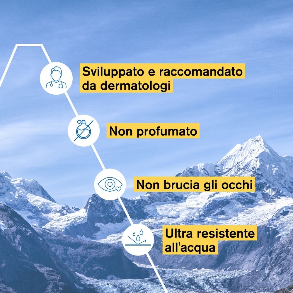 Testo su raccomandazione dermatologica, senza profumo, non brucia gli occhi, resistente all'acqua.
