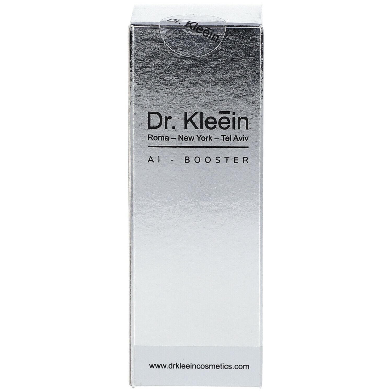 Confezione argento. Scritta: Dr. Kleein AI-BOOSTER. Logo e indicazioni di località. Sigillo trasparente.
