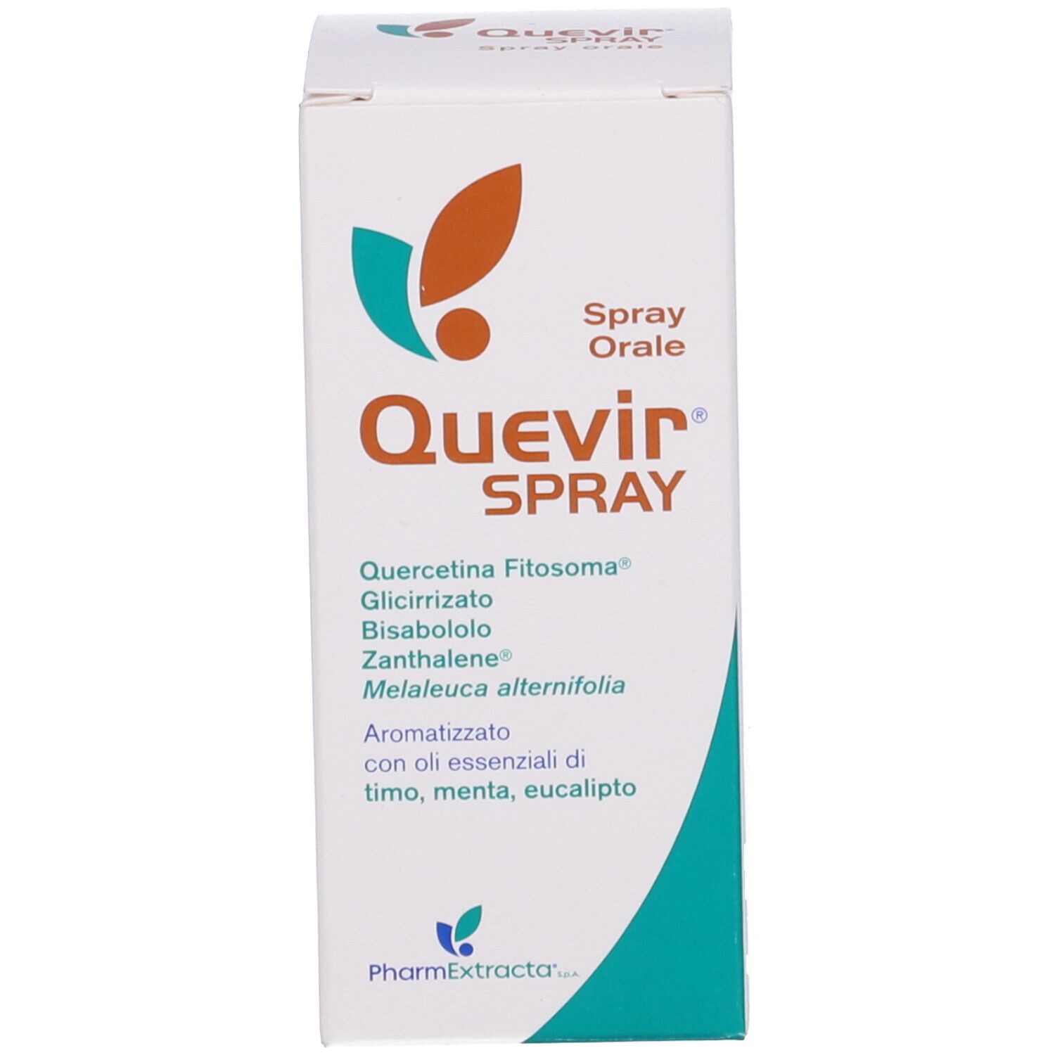 Quevir Spray Orale, confezione. Contiene ingredienti come quercetina e Melaleuca.