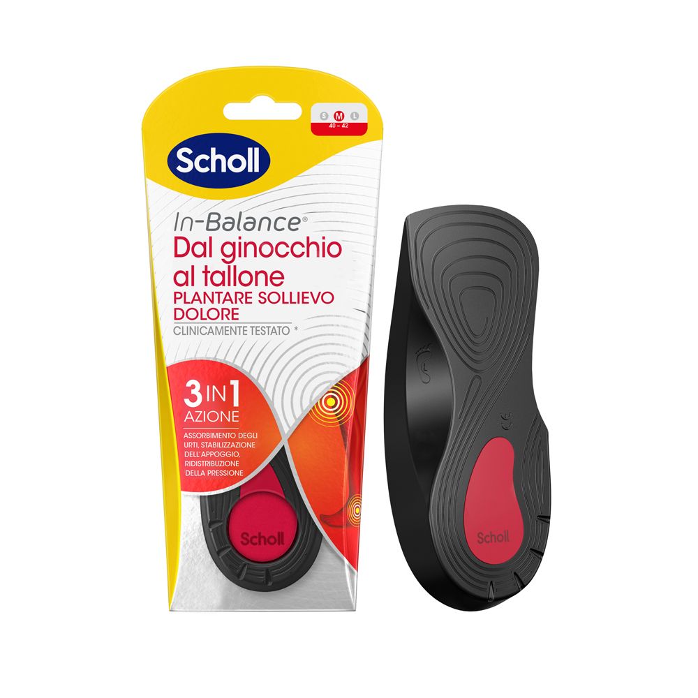 Solette Scholl In-Balance, nere e rosse. Vista prodotto e confezione. Taglia M (40-42).