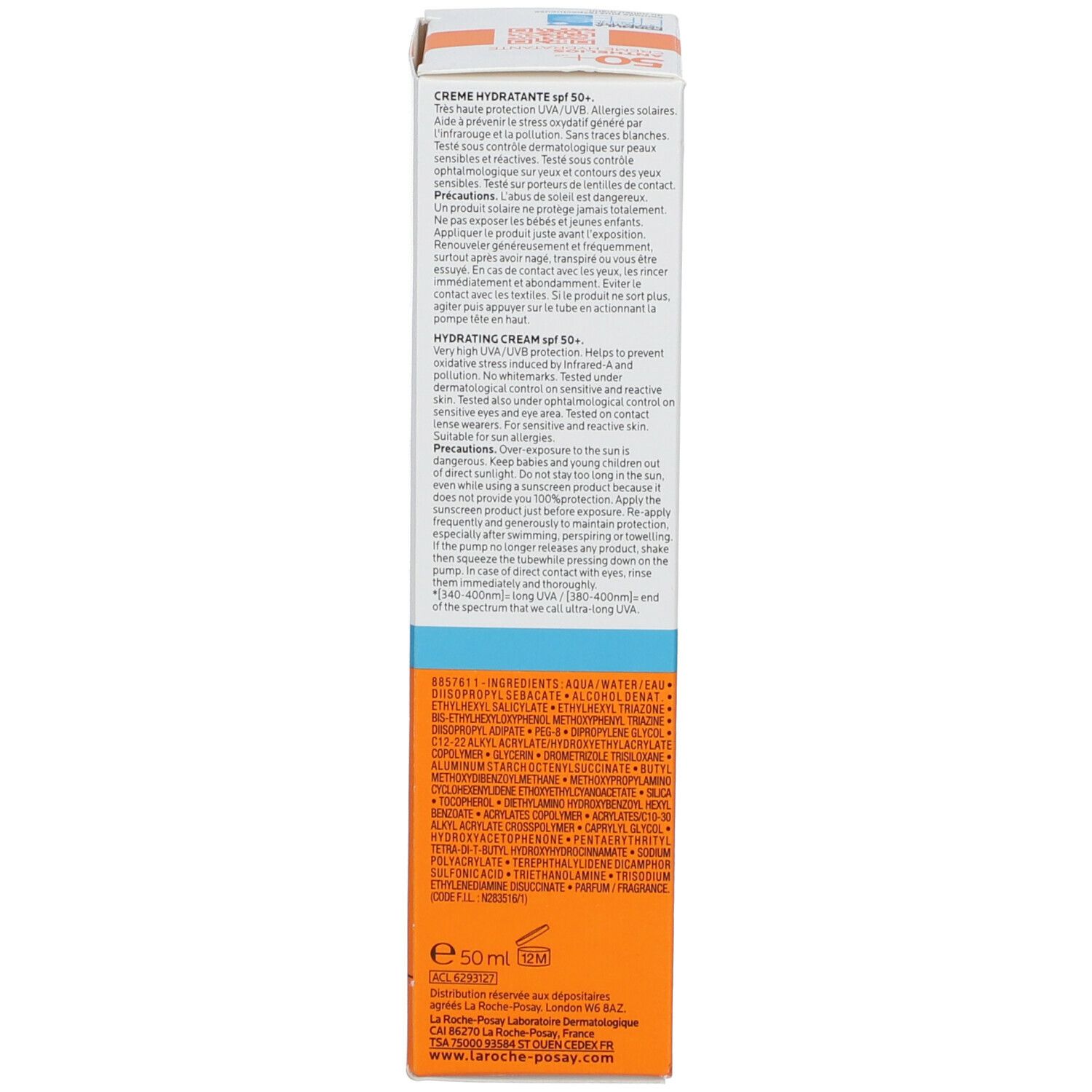 Lato della confezione. La Roche-Posay Anthelios UVMUNE 400. Ingredienti, istruzioni per l'uso.