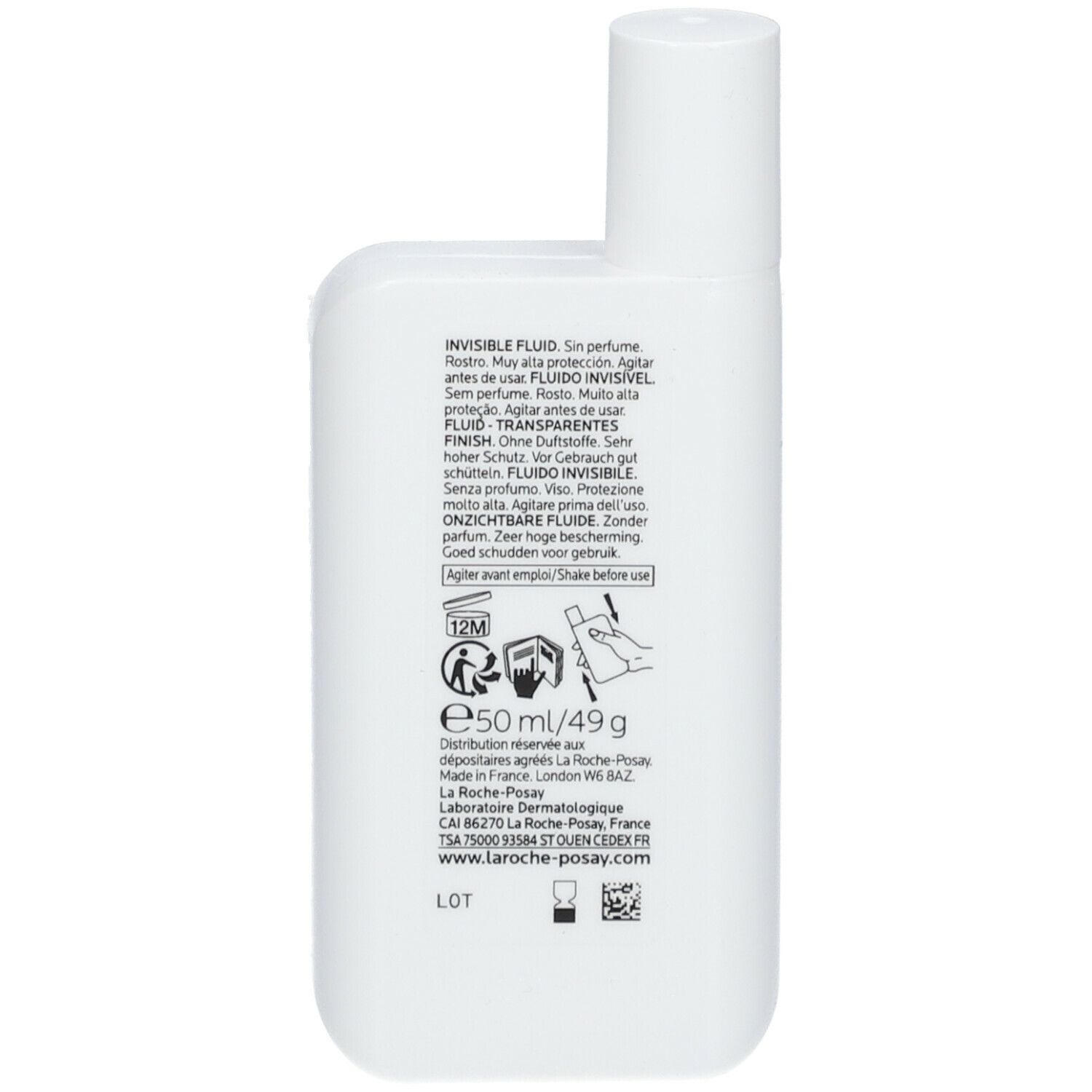 Retro del flacone. La Roche-Posay Anthelios UVMune 400. Istruzioni per l'uso. 50 ml.