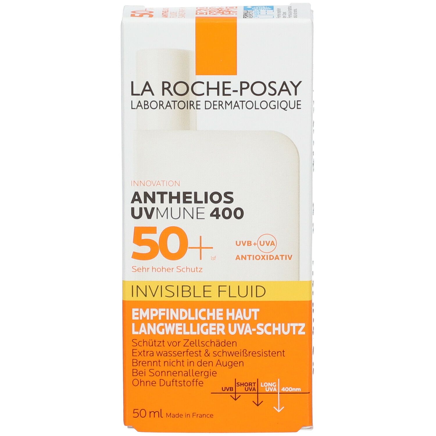 Confezione La Roche-Posay Anthelios UVMune 400. SPF 50+. Per pelli sensibili. 50 ml.