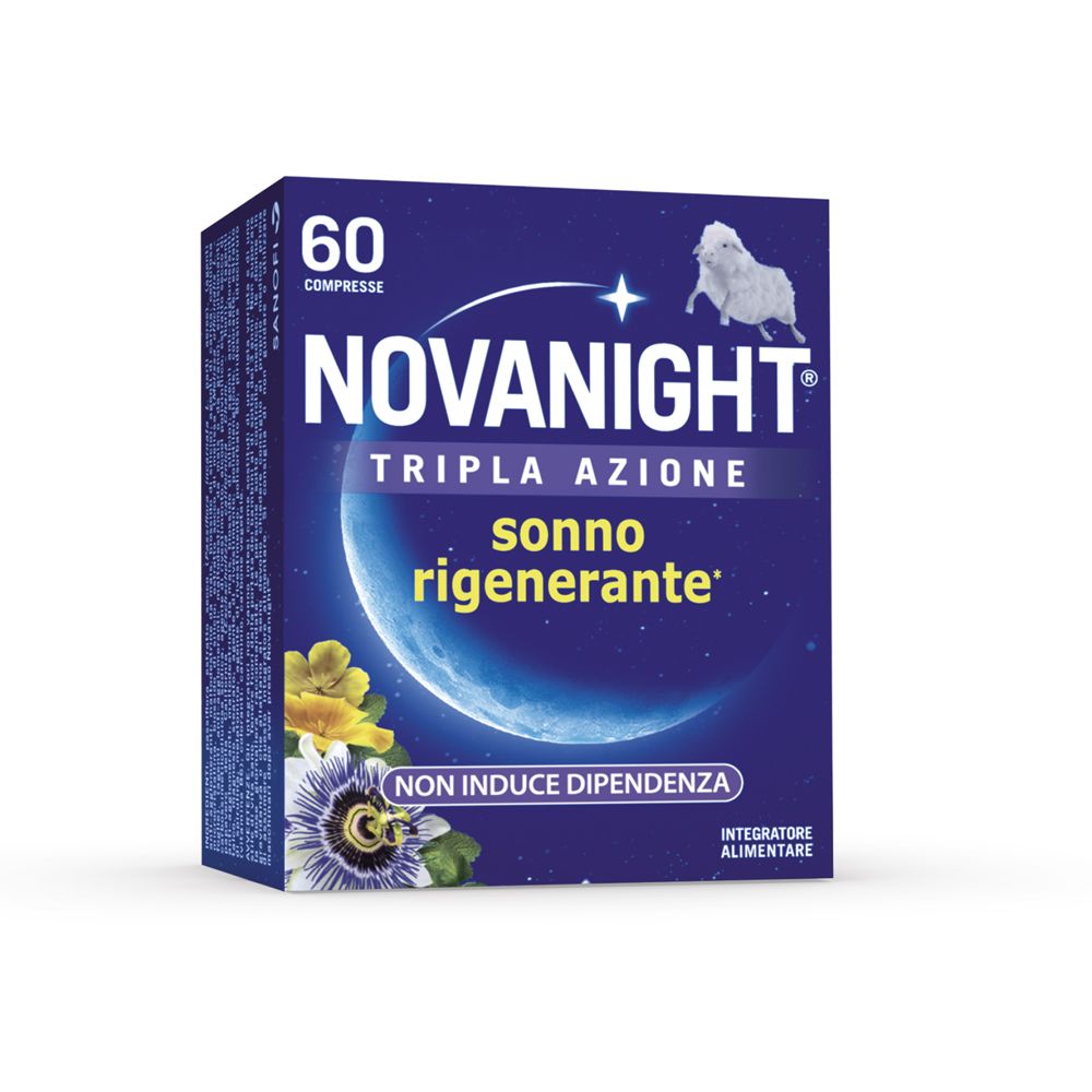 NOVANIGHT Tripla Azione con Melissa e Melatonina per Dormire, Senza Glutine, 60 Compresse