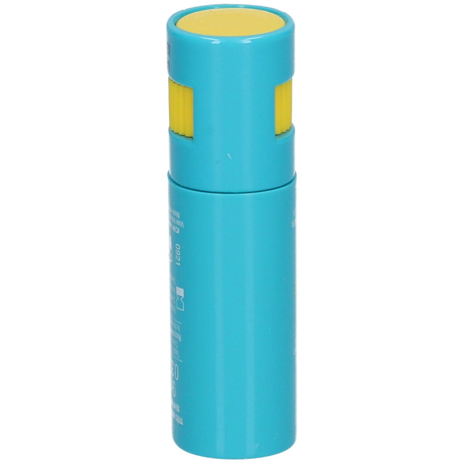 Stick blu BioNike Defence Sun SPF 50+. Tappo giallo. Scritta: Defence Sun, SPF 50+.