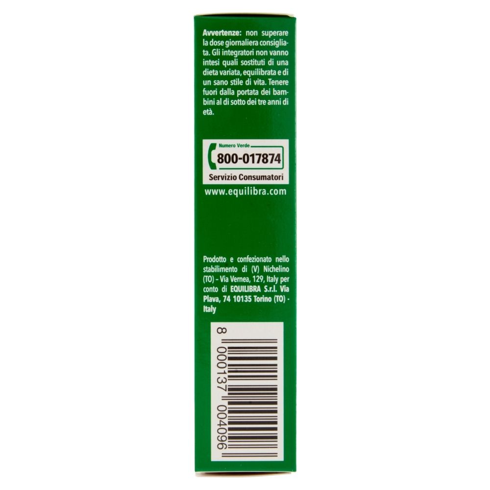 Grüne Seite der Verpackung von Equilibra® Probio 24. Enthält Kontaktinformationen und Barcode.