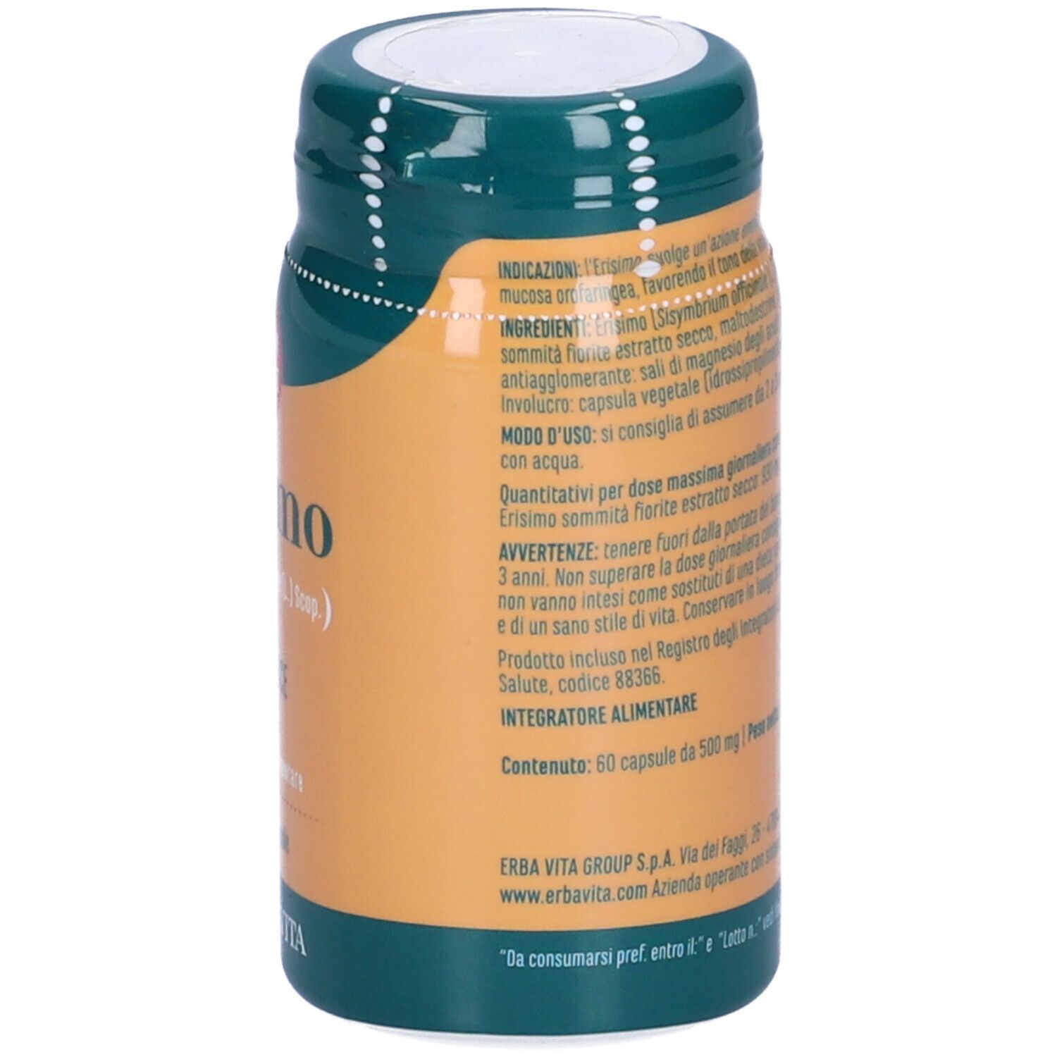 Retro del flacone con testo. Ingredienti, istruzioni per l'uso e informazioni del produttore.