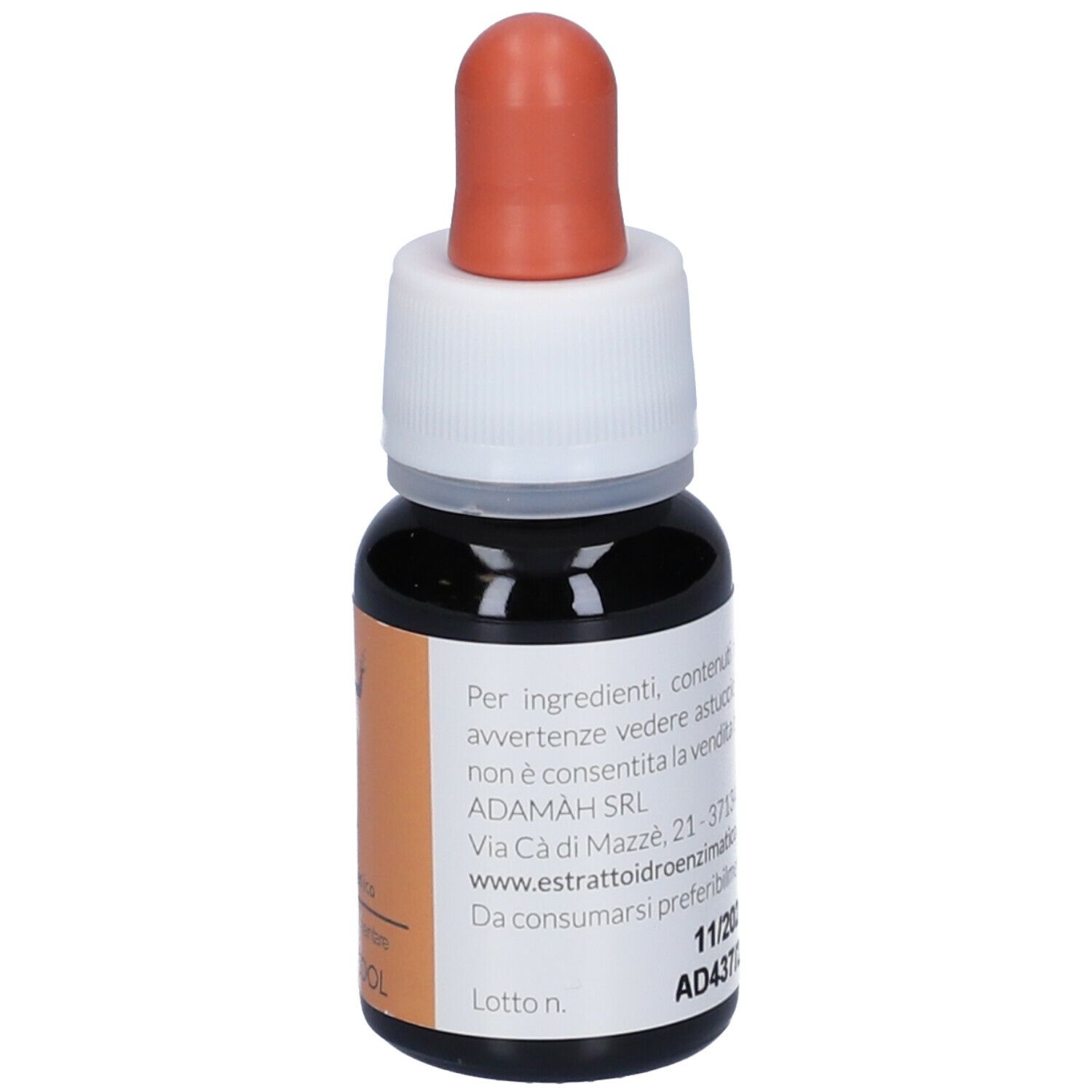 Flacone di vetro marrone con contagocce. Scritta EIE INFLAMIX. Etichetta con testo e indirizzo del produttore.