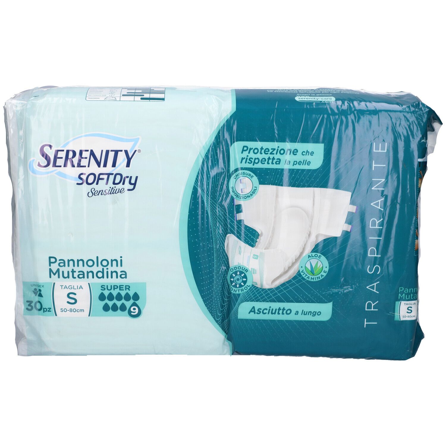 Serenity SoftDry Sensitive Inkontinenz-Pants, Größe S, 30 Stück, Vorderansicht.