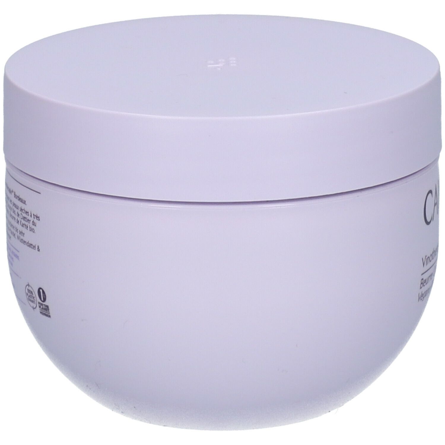 Vaso bianco con coperchio. Vista laterale. Nessuna informazione testuale visibile.
