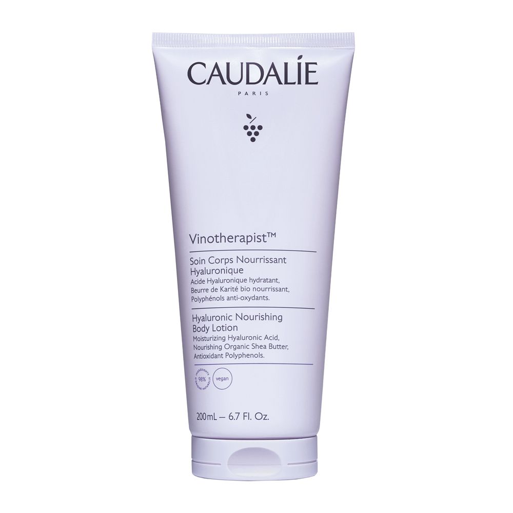 Tubo bianco Caudalie con scritte in francese e inglese. Logo vegan. Contenuto: 200ml.