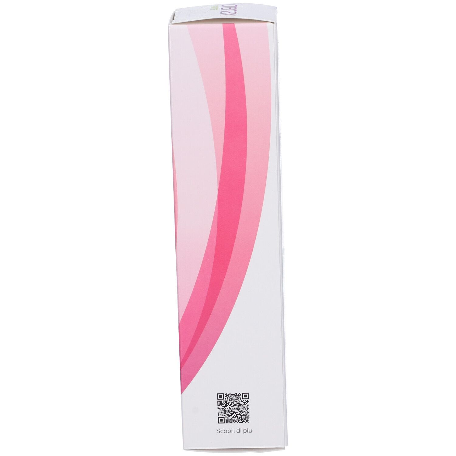 Lato della confezione. Motivo a onde rosa. Codice QR.