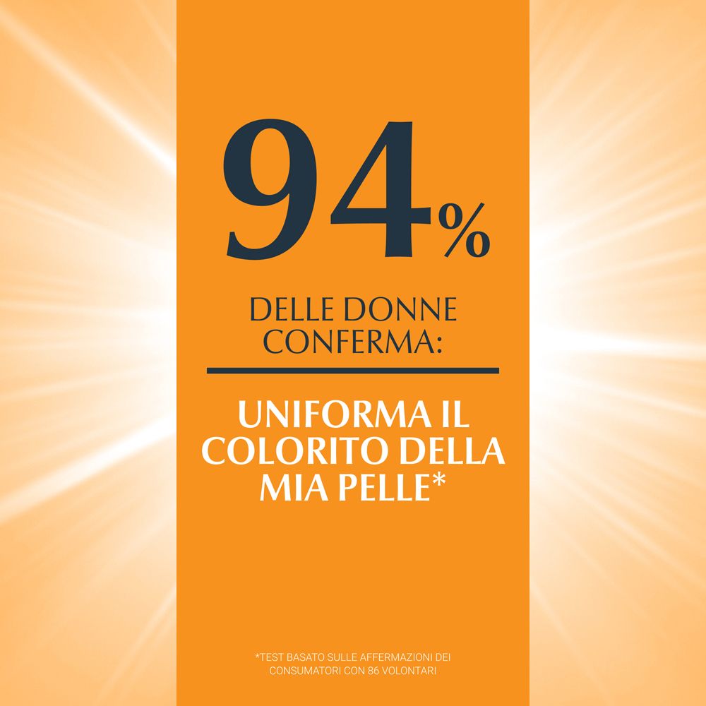 Testo: Il 94% delle donne conferma: Uniforma il colorito della mia pelle.