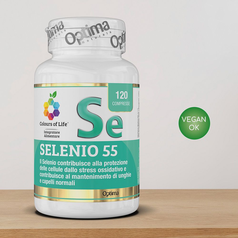 Colours of Life Selenio 55 Dose mit 120 Kapseln, 'Vegan OK' Siegel.