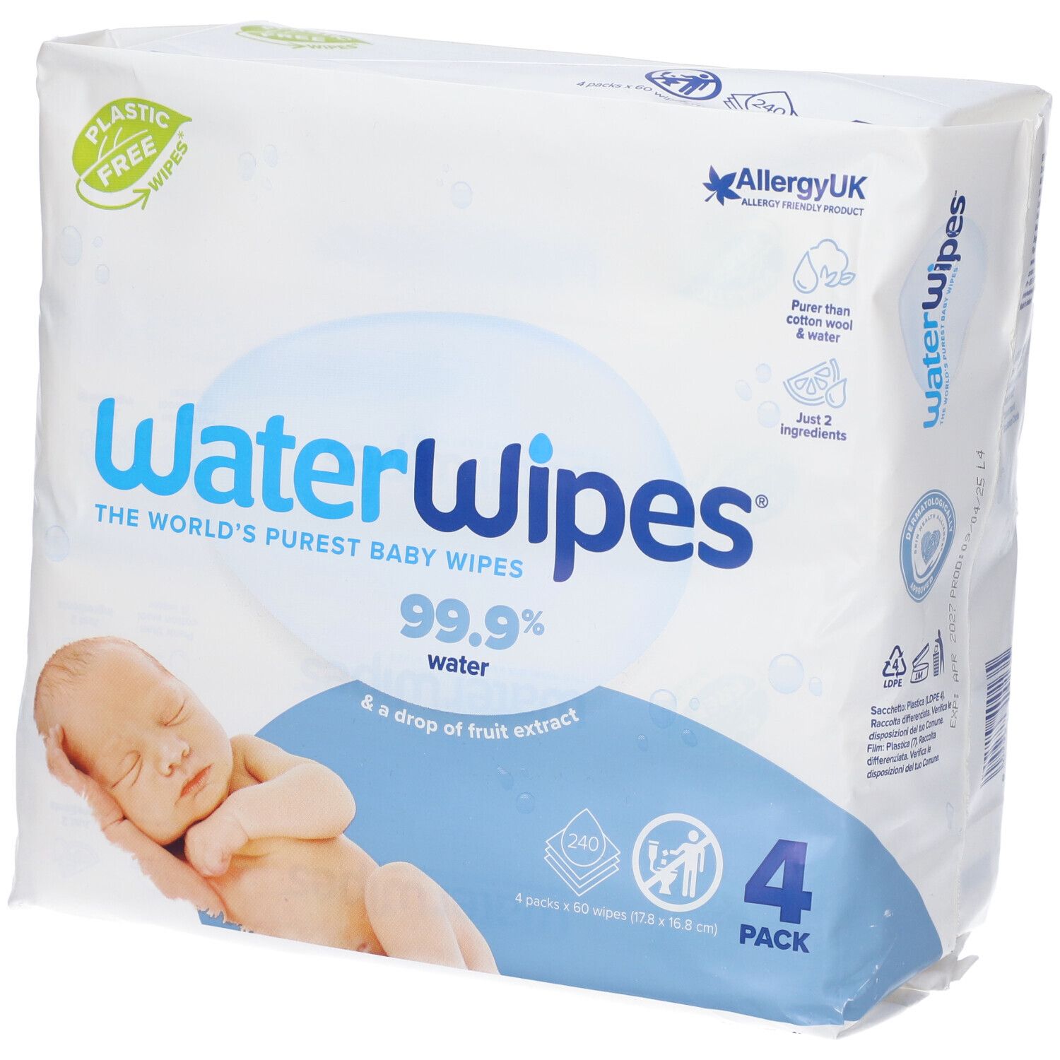 WaterWipes Original Salviette per Bambini 4 x 60 Salviette
