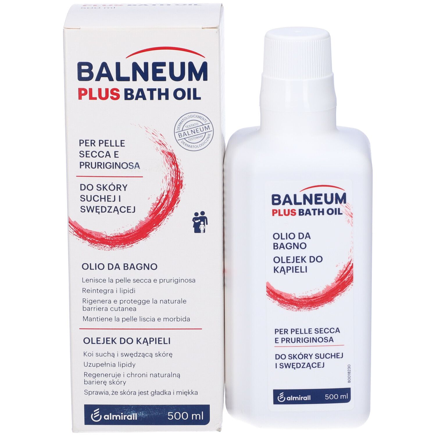 Balneum Plus Badeöl Flasche und Karton, 500 ml.