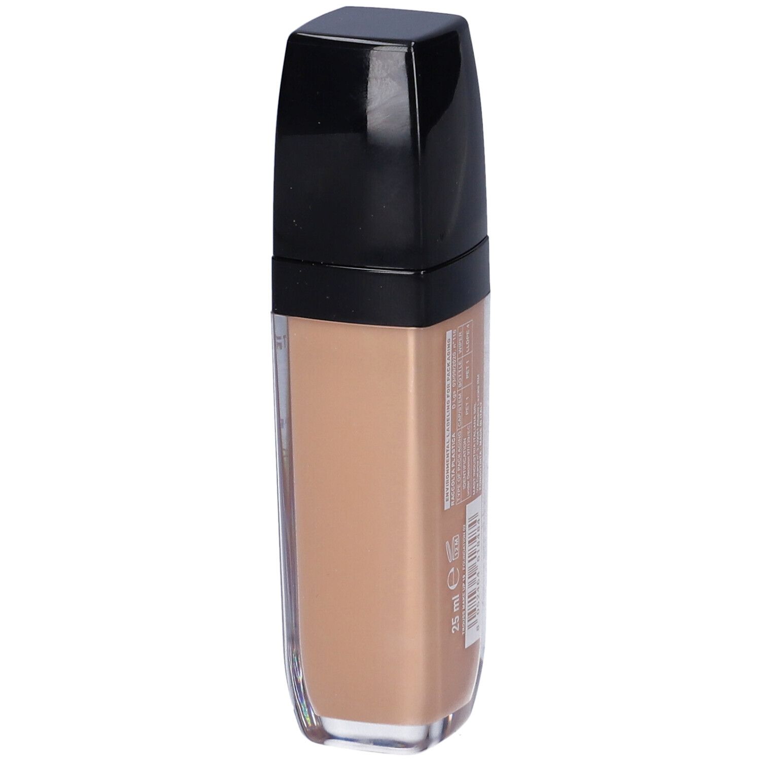 Flacone di fondotinta Trouss. Contenitore con liquido brunastro, tappo nero. Scritta: Perfect Face Foundation, SPF 30, Acido Ialuronico.