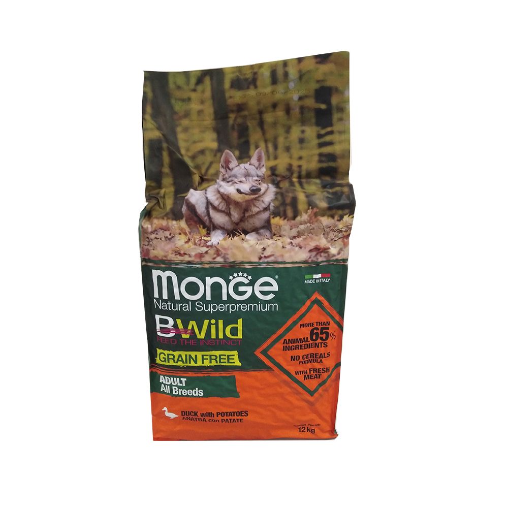 Image of Monge Natural Superpremium BWild Grain Free per Cani Adulti con Anatra e Patate