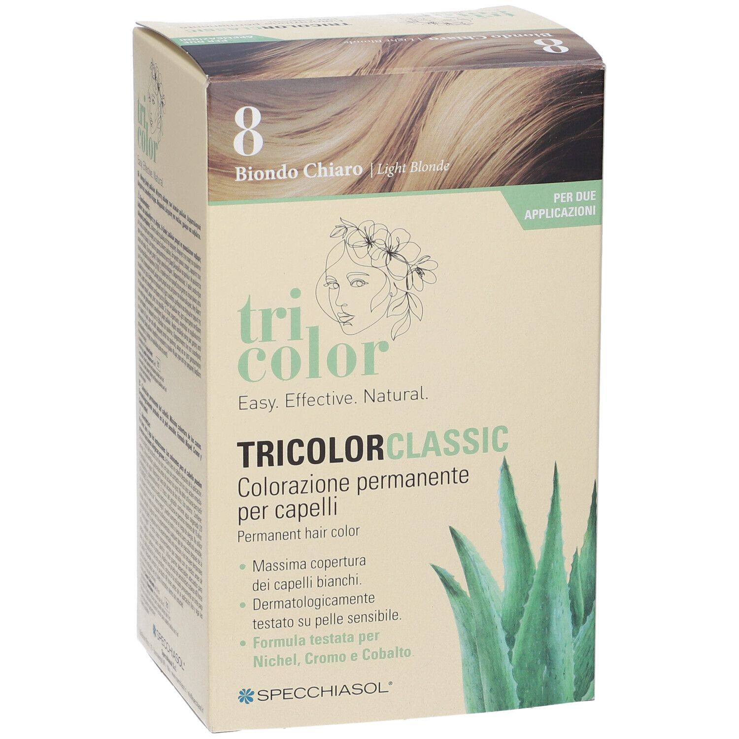 Confezione Tricolor Classic colorazione permanente, tonalità 8 Biondo Chiaro.