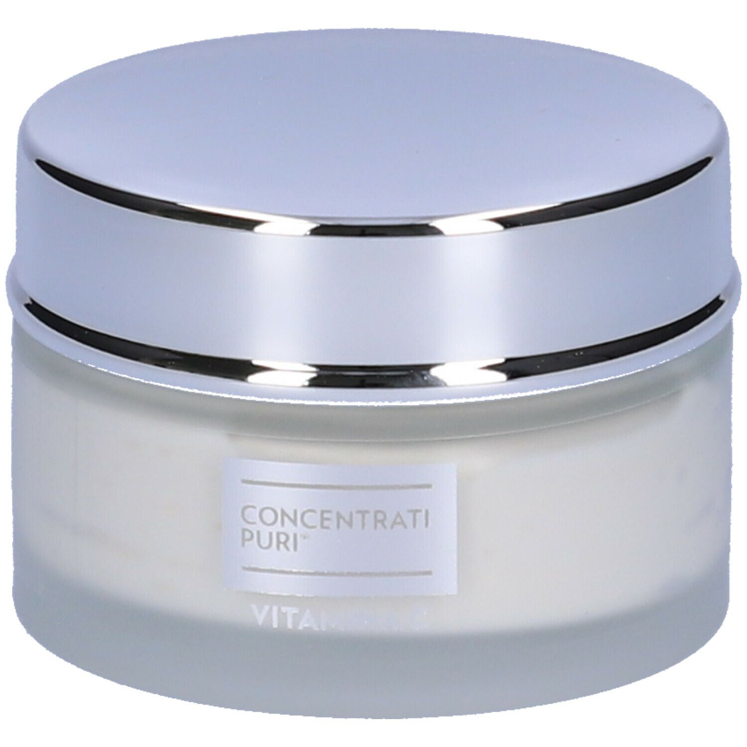 Vasetto di crema con coperchio argentato. L'etichetta riporta CONCENTRATI PURI e VITAMINA C.