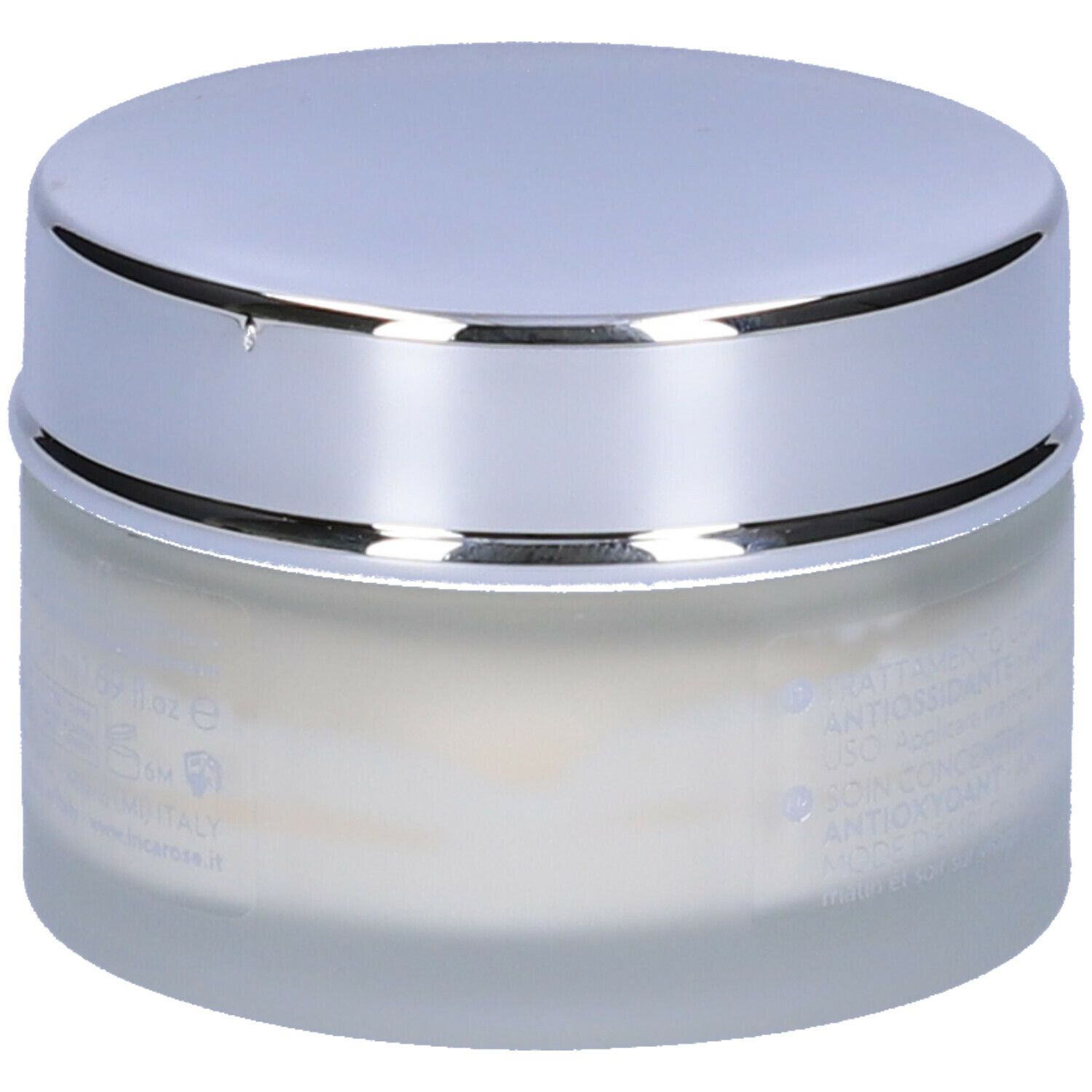Vasetto di crema con coperchio argentato. L'etichetta riporta CONCENTRATI PURI e testo.