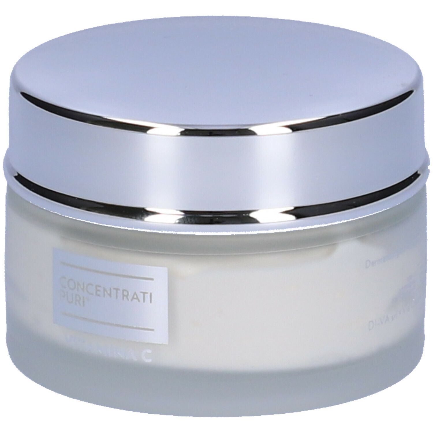 Vasetto di crema con coperchio argentato. L'etichetta riporta CONCENTRATI PURI e VITAMINA C.