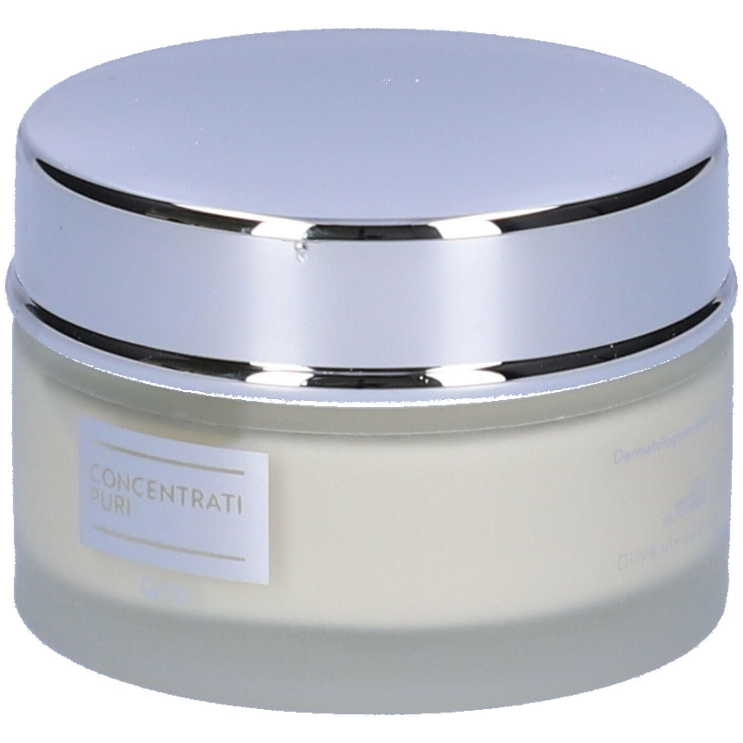Vasetto di crema con coperchio argentato. L'etichetta recita "Concentrati Puri".