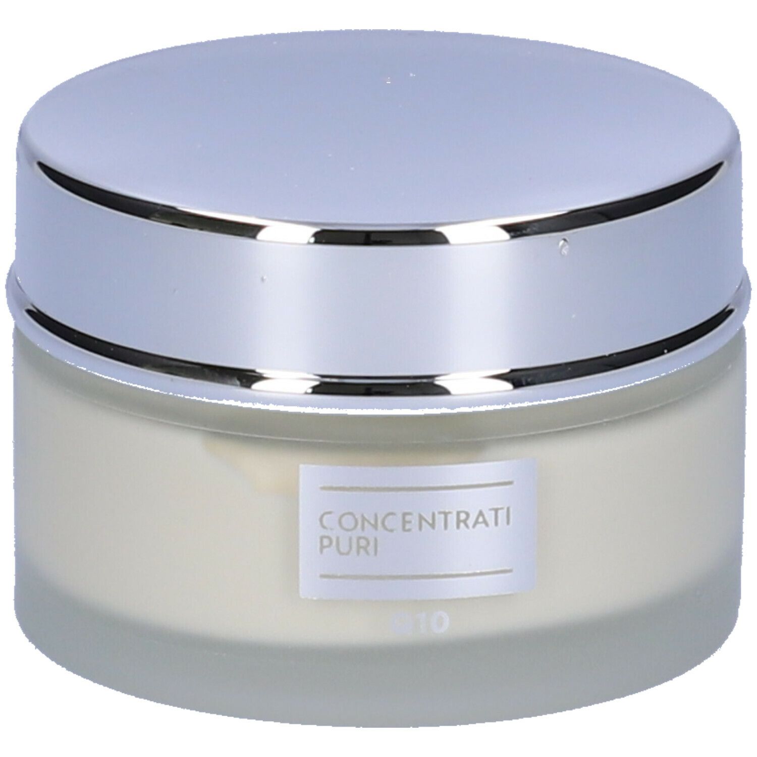 Vasetto di crema con coperchio argentato. L'etichetta recita "Concentrati Puri".