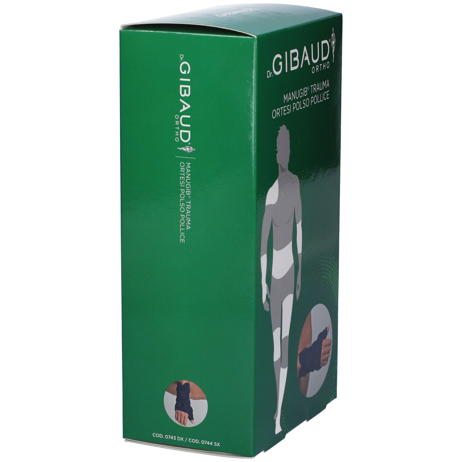 Verpackung einer Handgelenk-Daumenorthese von Dr. Gibaud Ortho.