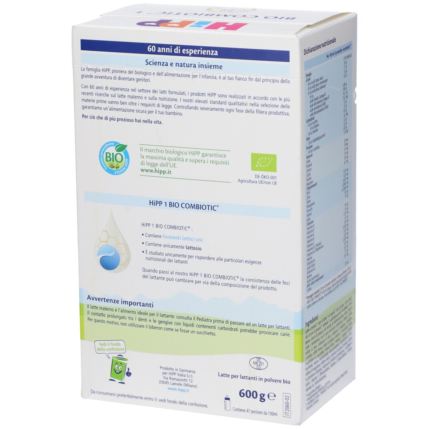 Hipp 1 Bio Combiotic Latte per lattanti, confezione da 600g.