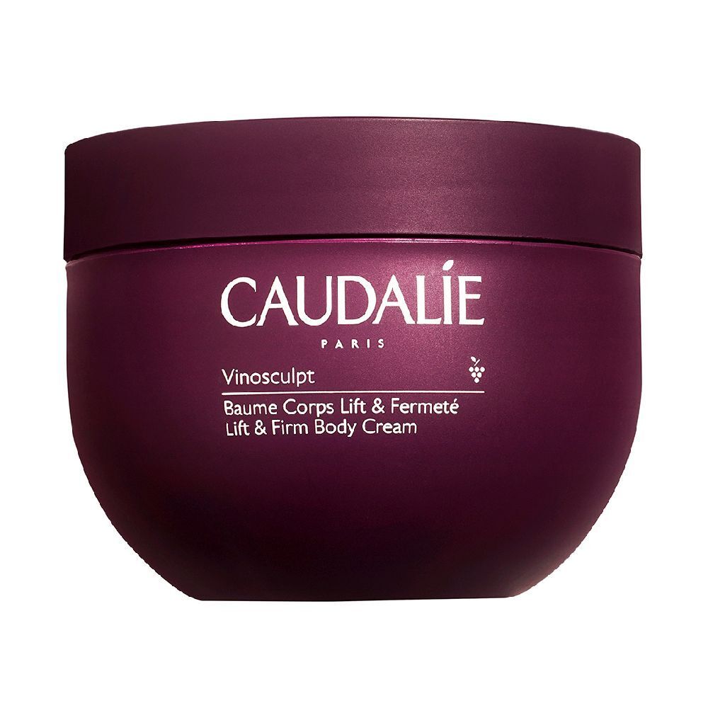 Pot de crème violet foncé avec texte blanc CAUDALIE PARIS et nom du produit. Couvercle et pot ronds.