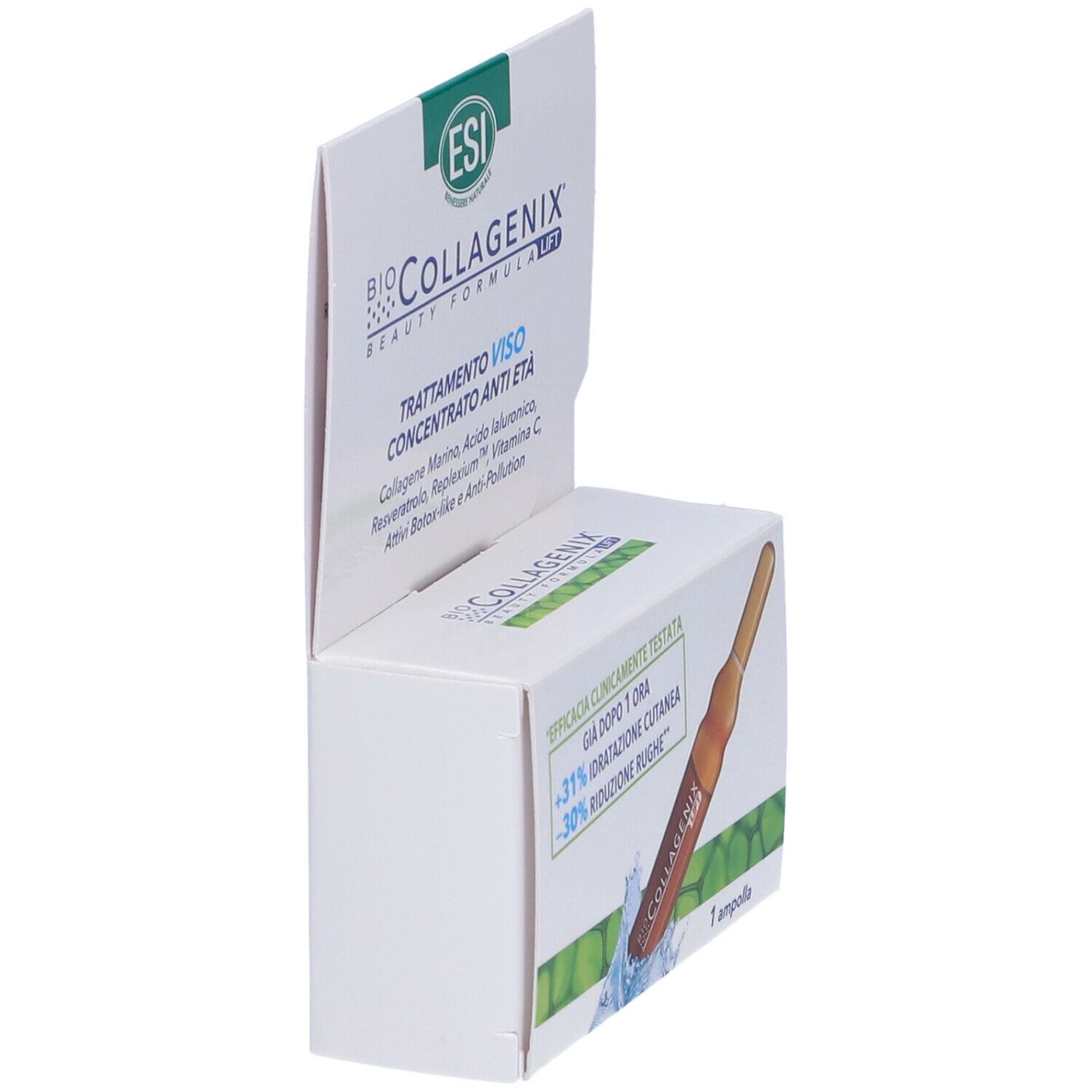 Confezione con fiala. ESI Biocollagenix. Vista laterale. 1 fiala.