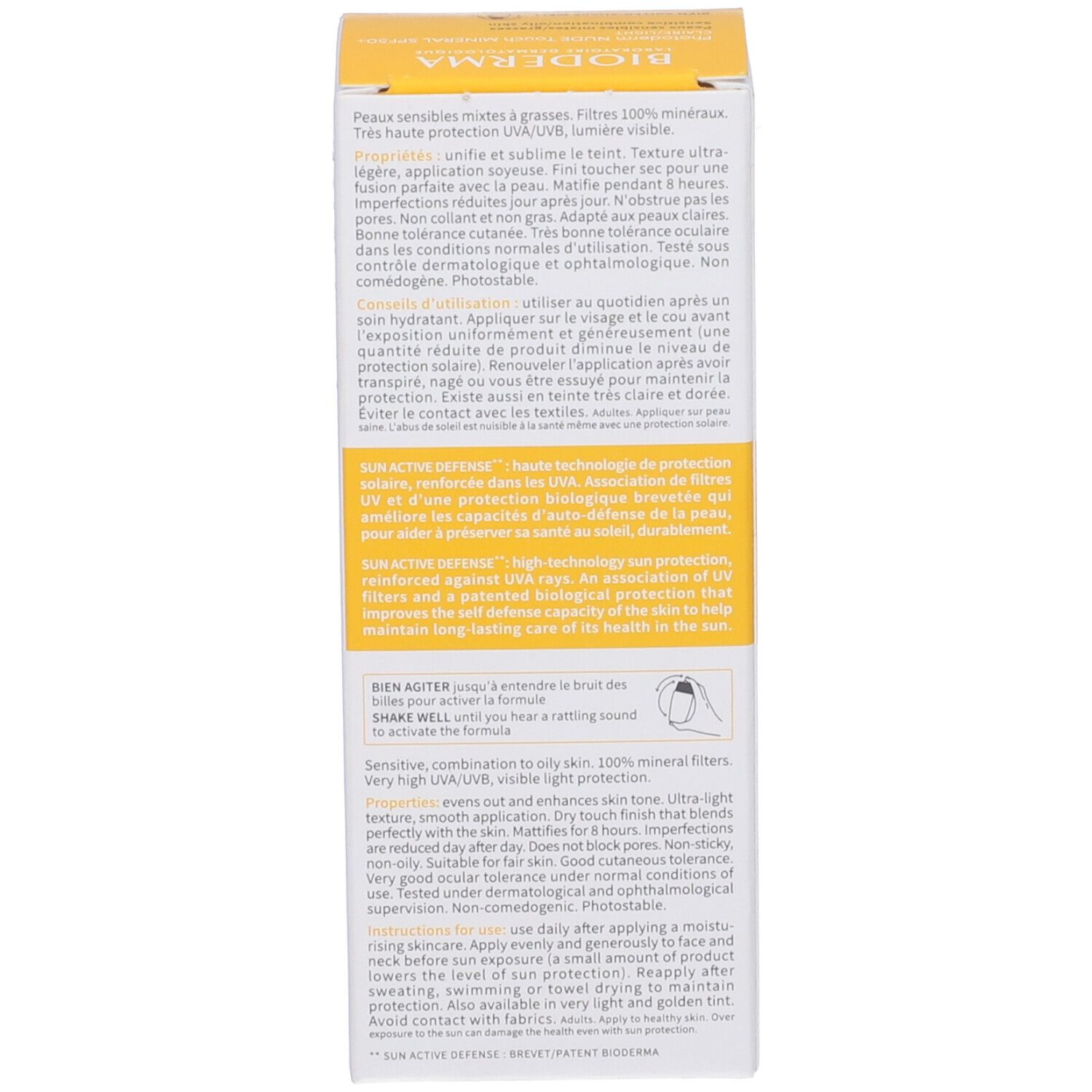 Confezione, informazioni testuali. Descrizione per pelli miste, protezione UV, istruzioni per l'uso, ingredienti, avvertenze.