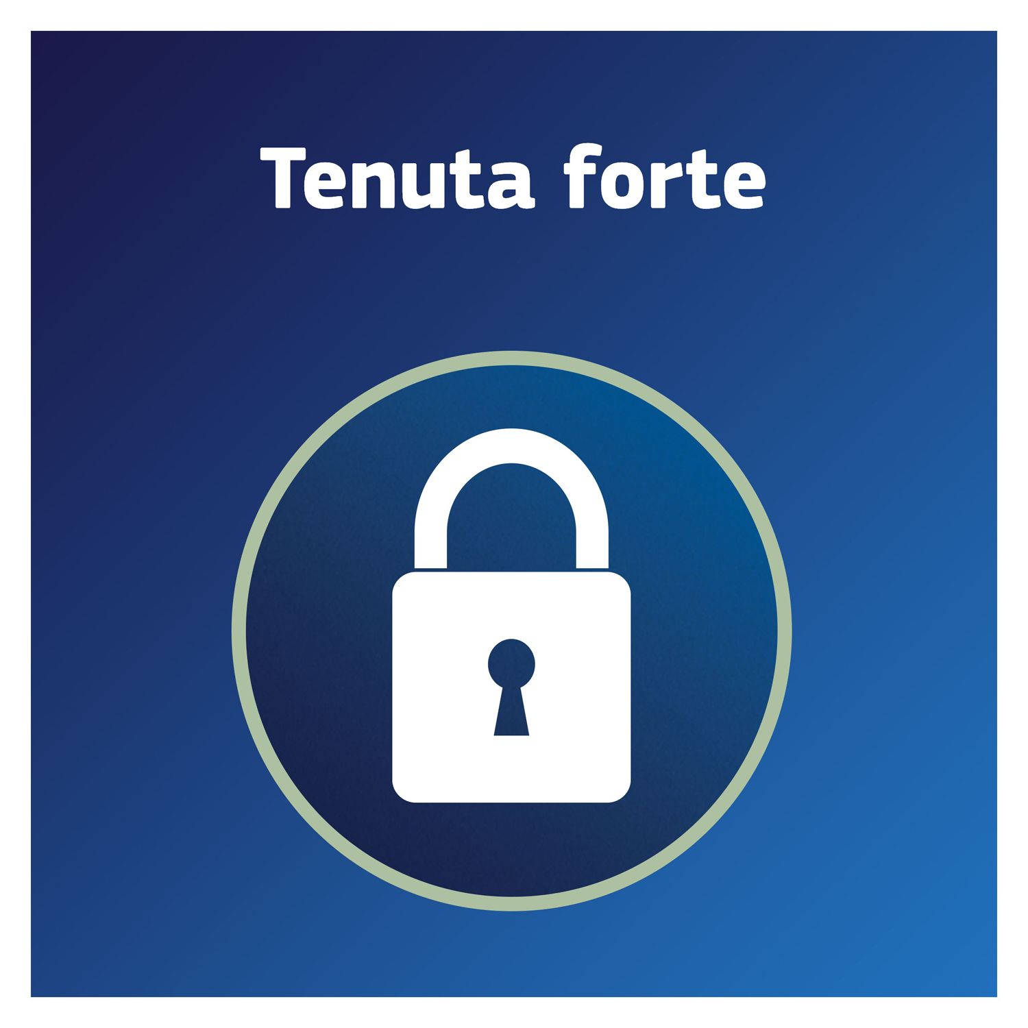 Simbolo rotondo con lucchetto. Testo: Tenuta forte.