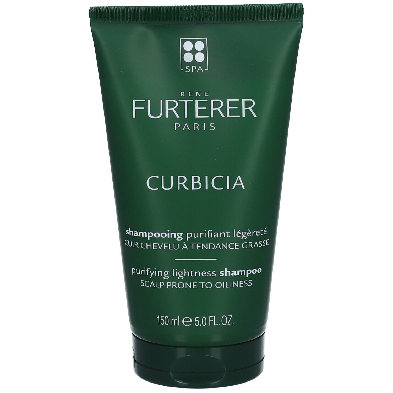 Tubo verde. Testo: René Furterer, Curbicia, Shampoo. Per capelli grassi. 150 ml.