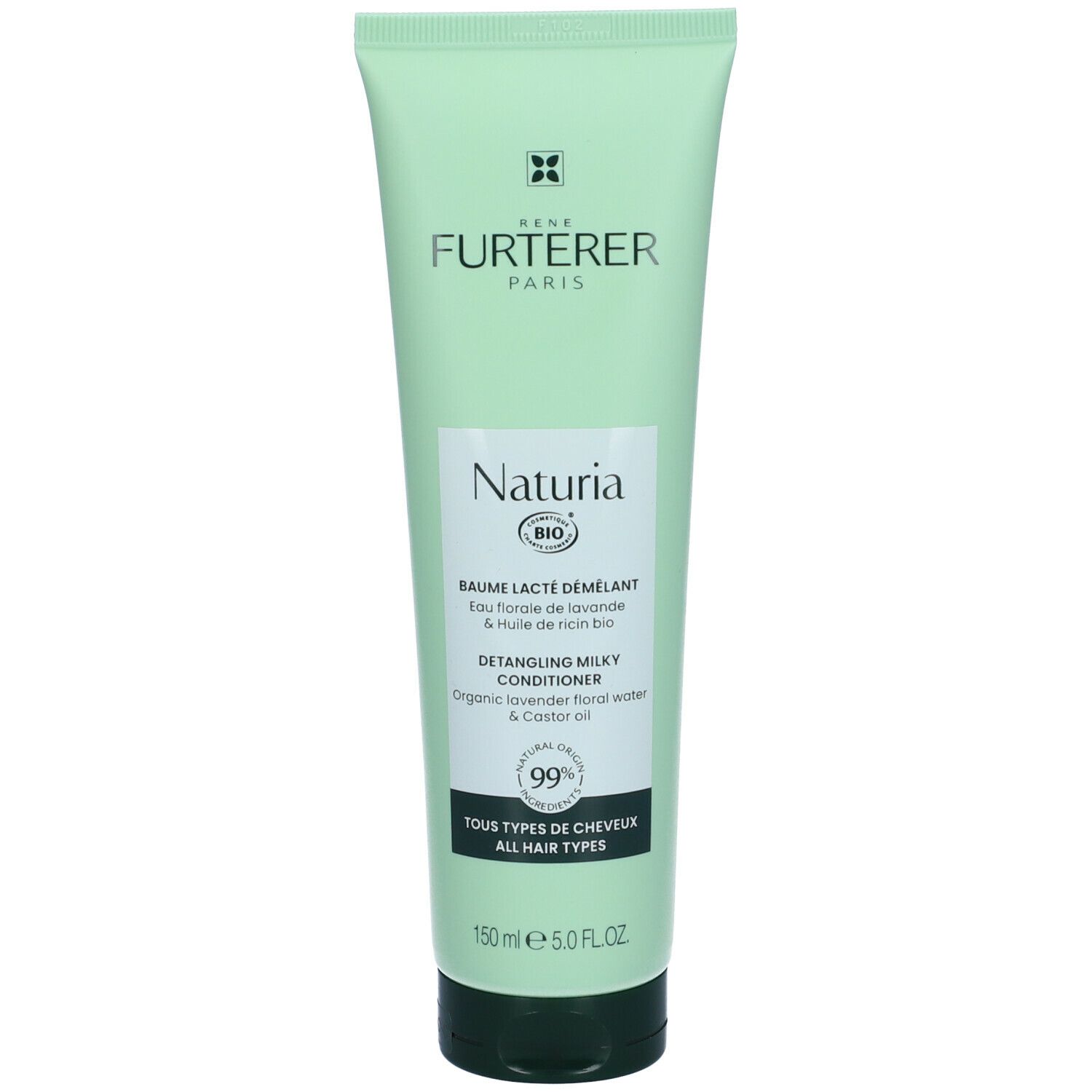 Tubo verde. René Furterer Paris. Naturia Balsamo Latte Districante. Per tutti i tipi di capelli. 150 ml.