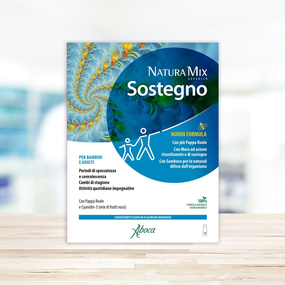 Produktverpackung Natura Mix Advanced Sostegno. Weißer Hintergrund. Text und Logo sichtbar.