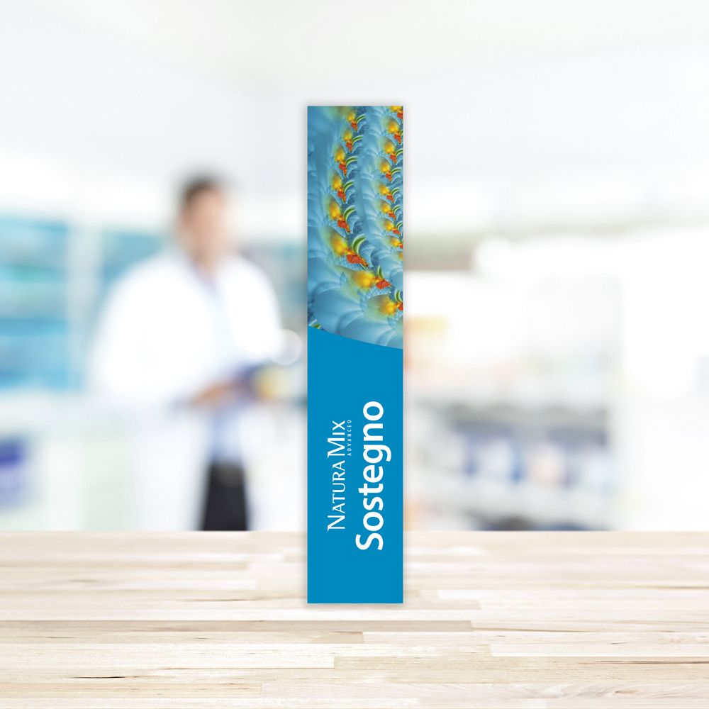 Produktverpackung Natura Mix Advanced Sostegno. Blaue Schachtel mit Text und Logo.