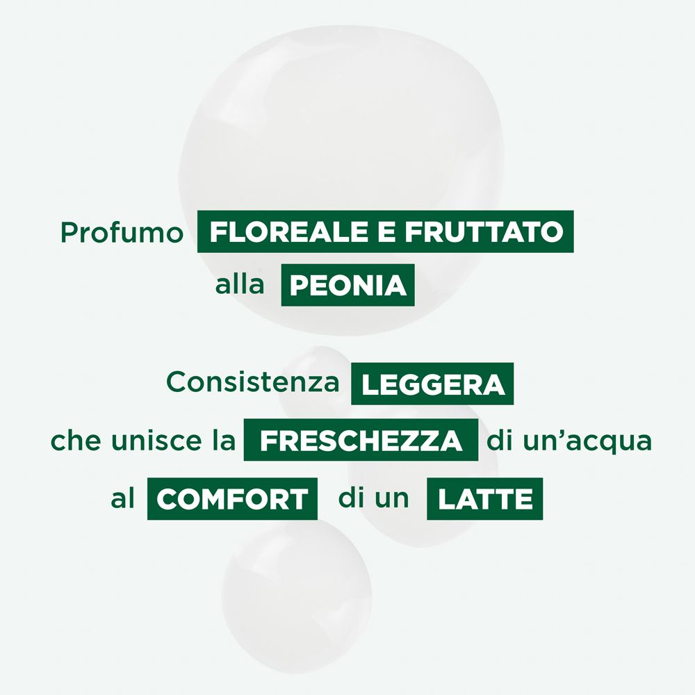 Testo su profumo e consistenza. Profumo floreale e fruttato alla peonia. Consistenza leggera.