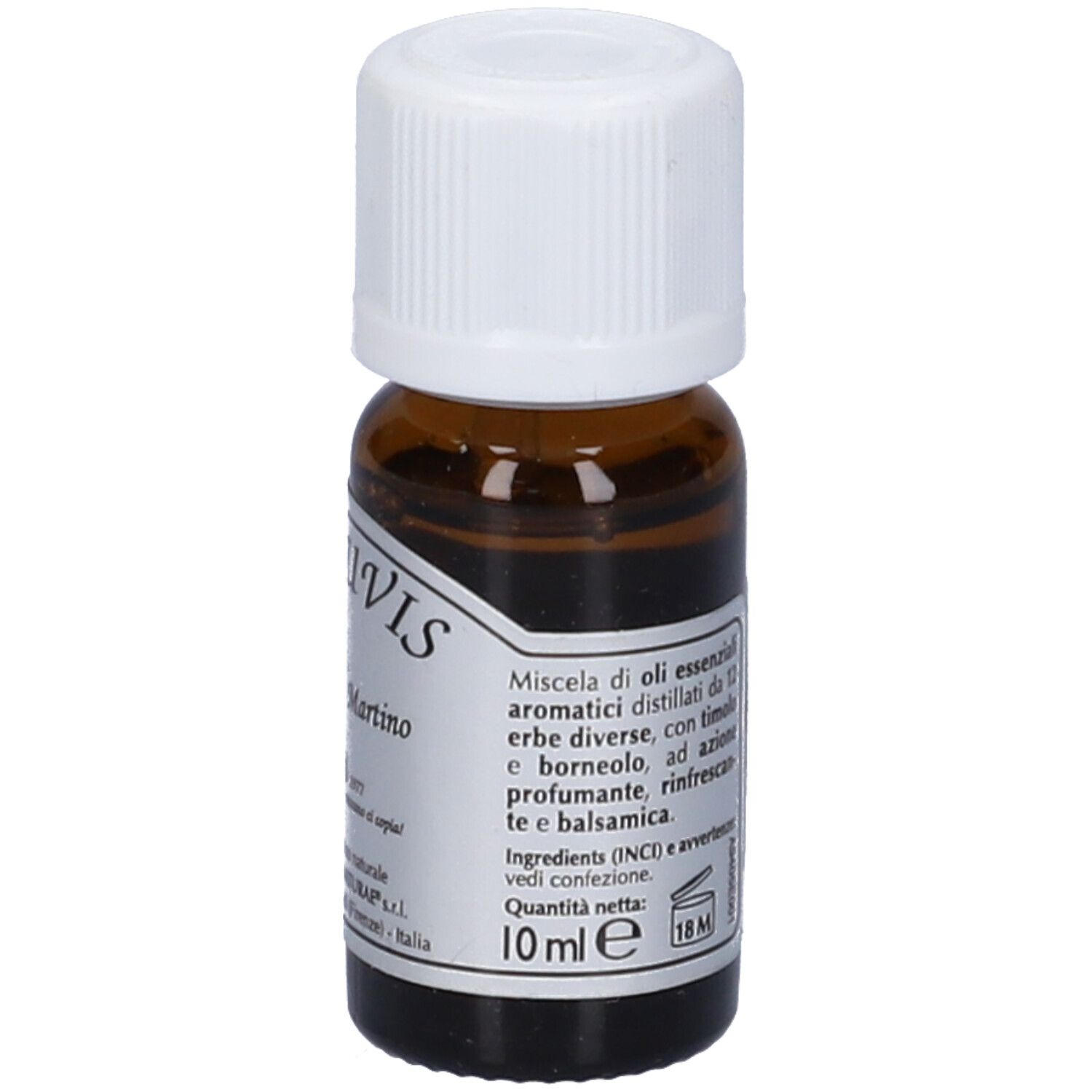 Braune Glasflasche mit weißem Deckel. Etikett mit Text: ABACUVIS, Giorgini Dr. Martino. 10 ml. Naturkosmetik.