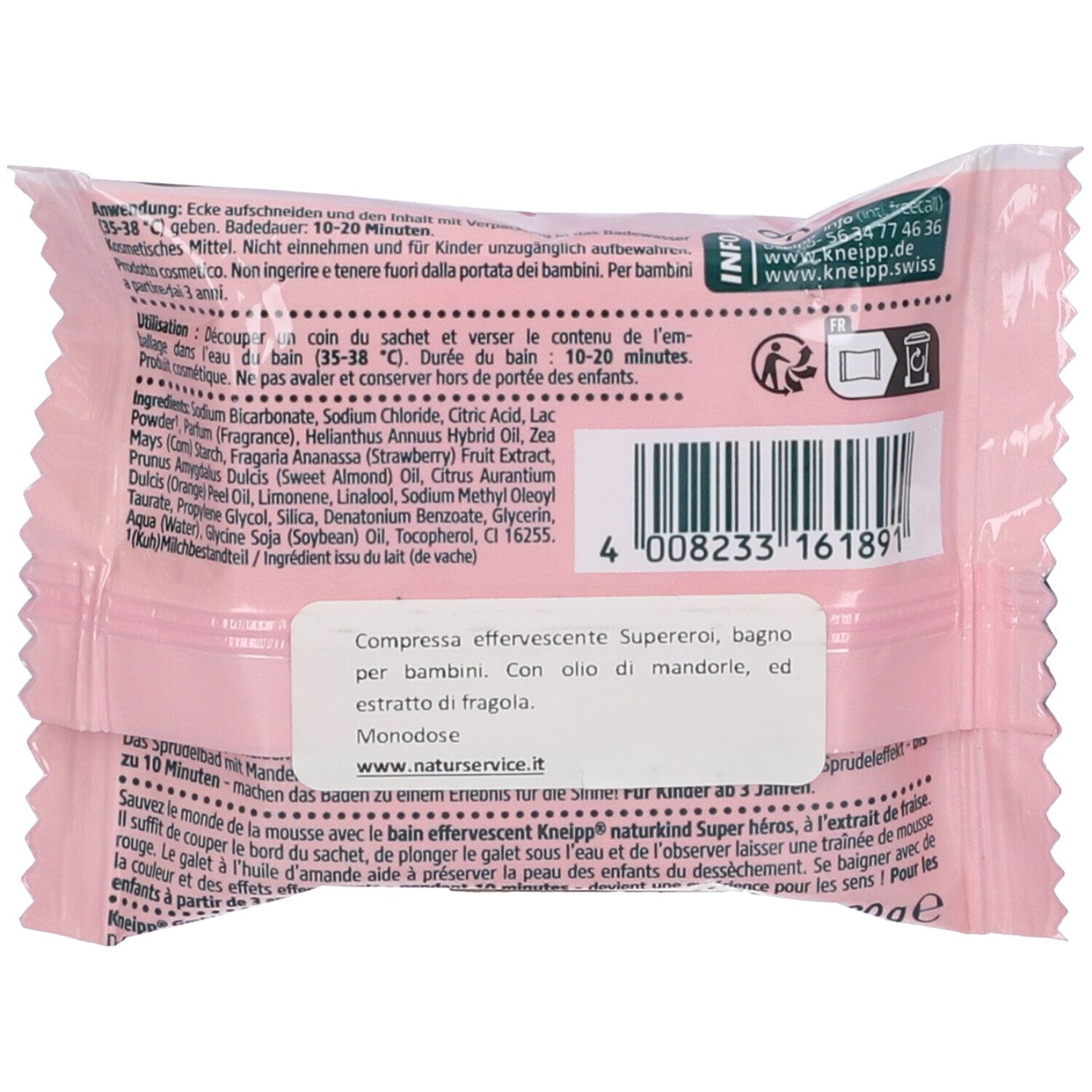 Retro confezione con ingredienti e istruzioni. Rosa, testo e codice a barre.