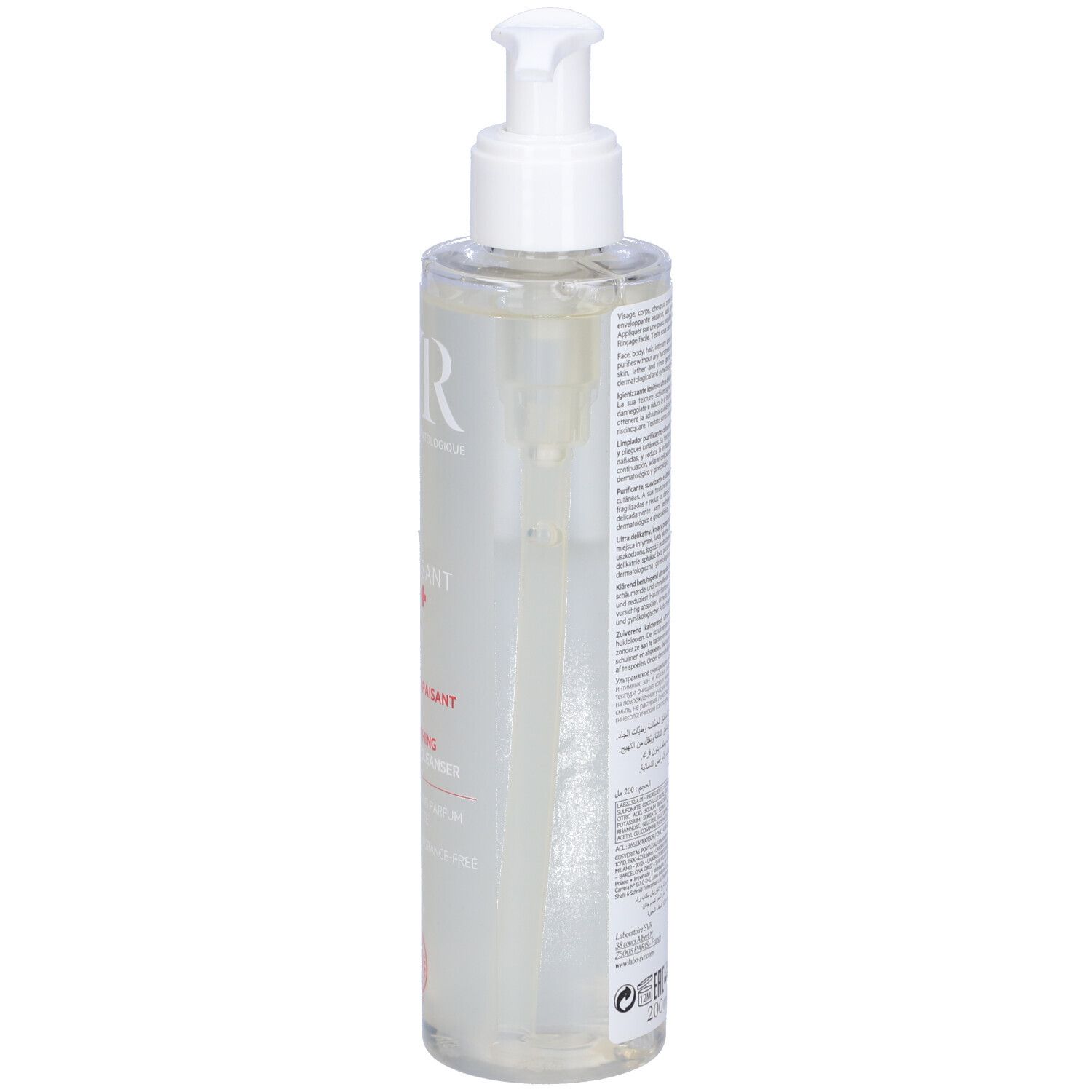 SVR CICAVIT+ Gel Moussant. Flacone con dosatore. Scritta: ASSAINISSANT APAISANT, PURIFYING SOOTHING. Con logo.