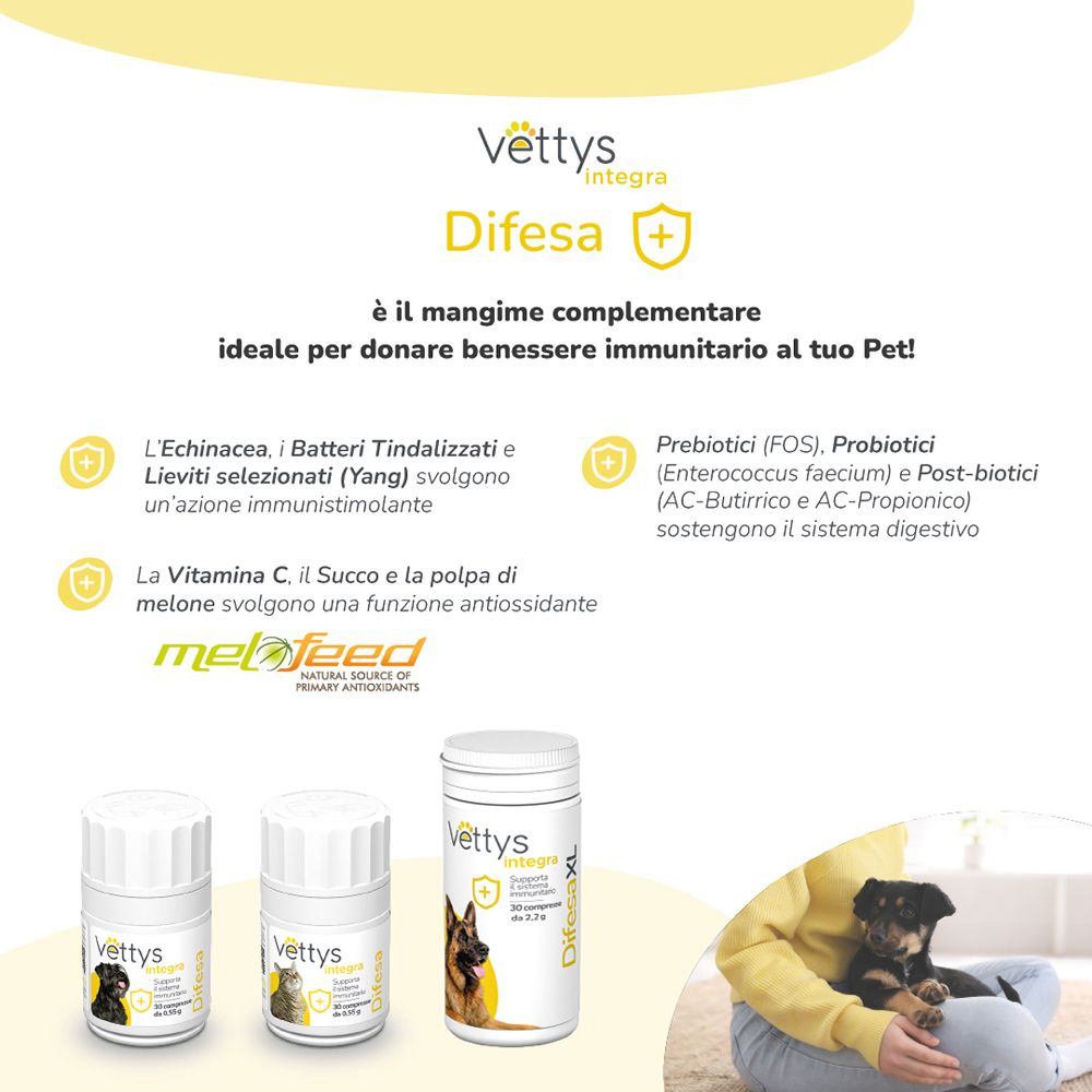 Vettys Integra Difesa Cane. Tre flaconi. Testo e illustrazioni. Prodotto per cani.