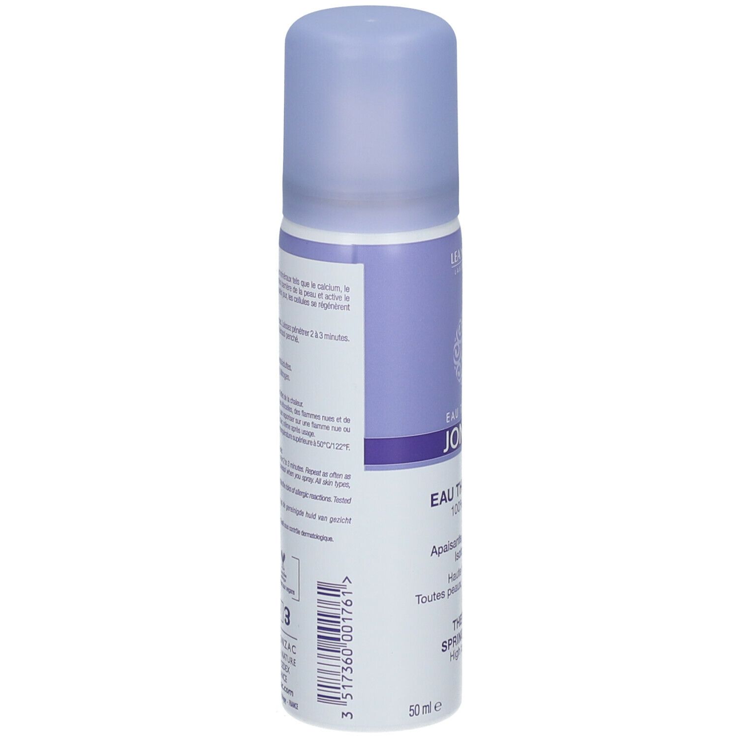 Retro del flacone spray. Testo: Ingredienti, consigli per l'uso, formulazione. Loghi: Vegano, Francia, riciclo.