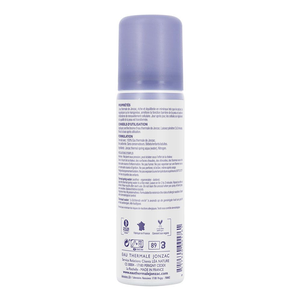 Retro del flacone spray. Testo: Ingredienti, consigli per l'uso, formulazione. Loghi: Vegano, Francia, riciclo.