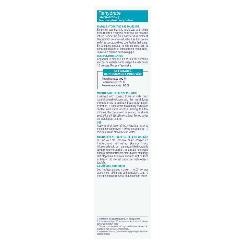 Rückseite der Verpackung. Text über die Anwendung und klinische Ergebnisse. Text in Französisch und Niederländisch.