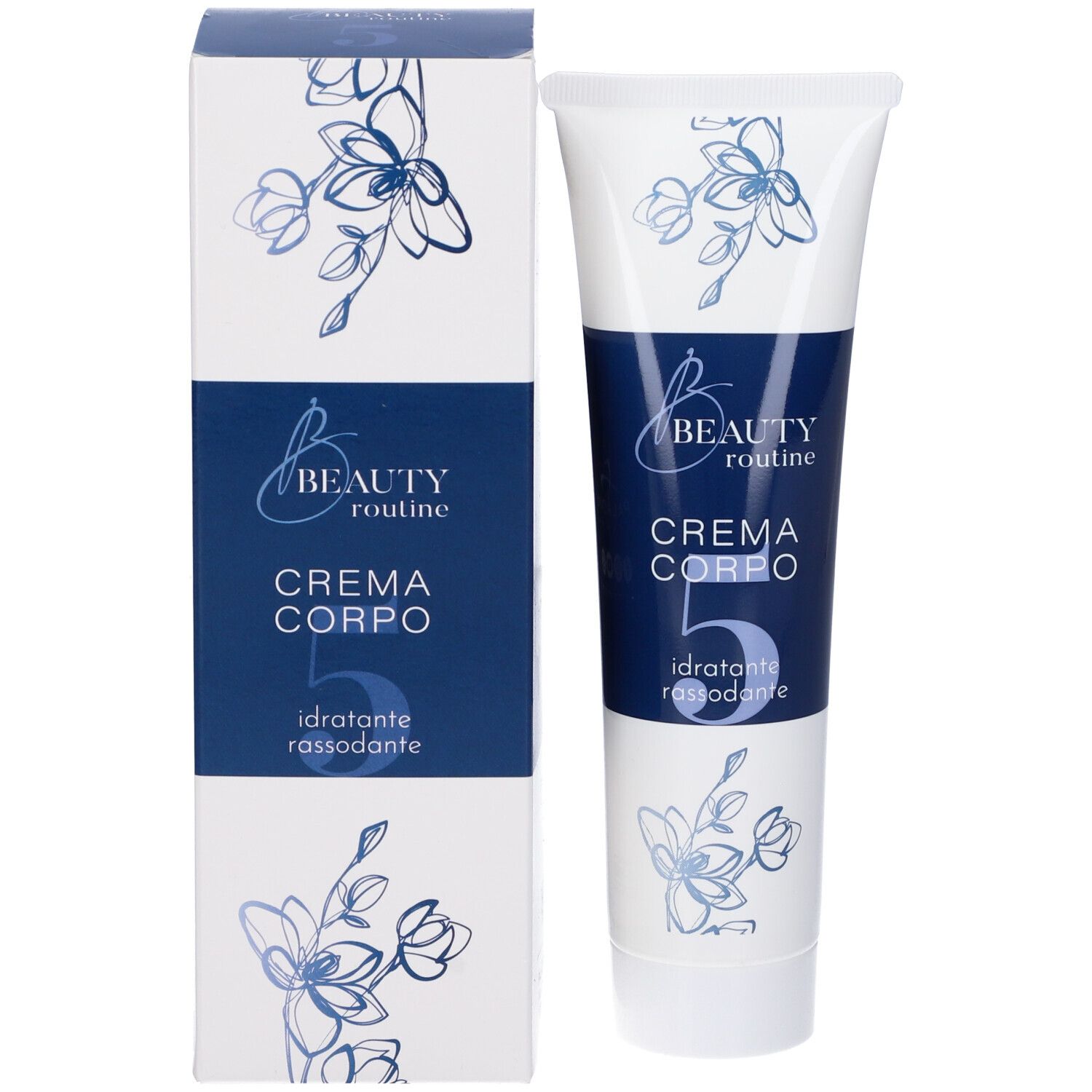 Confezione del prodotto con tubo e scatola. Tubo: "Crema Corpo 5". Scatola: stesso design.