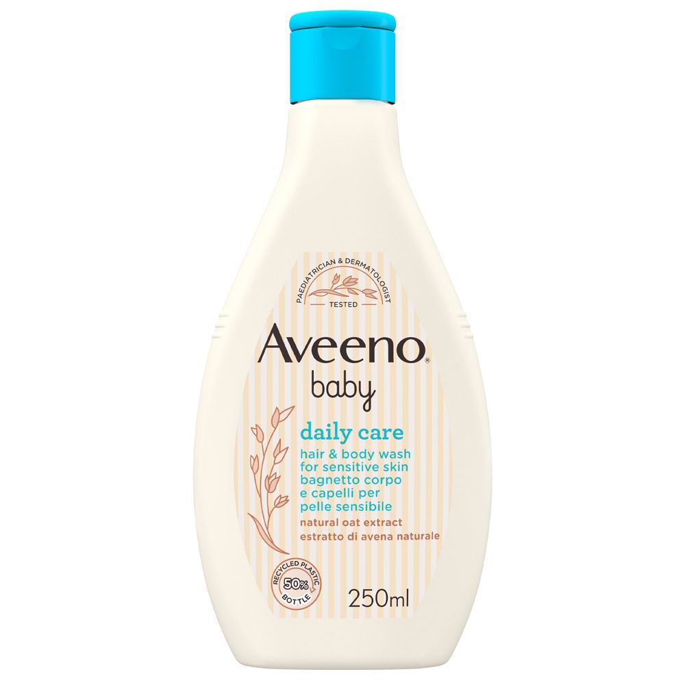 Aveeno Baby Daily Care, flacone con tappo blu. 250ml. Per pelle e capelli. Testato dermatologicamente.