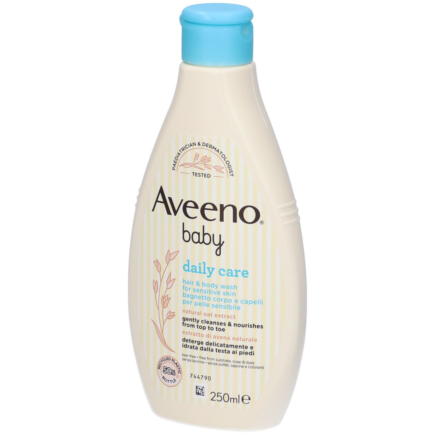 Flacone Aveeno Baby Daily Care, blu. 250ml. Per pelle e capelli. Testato dermatologicamente.