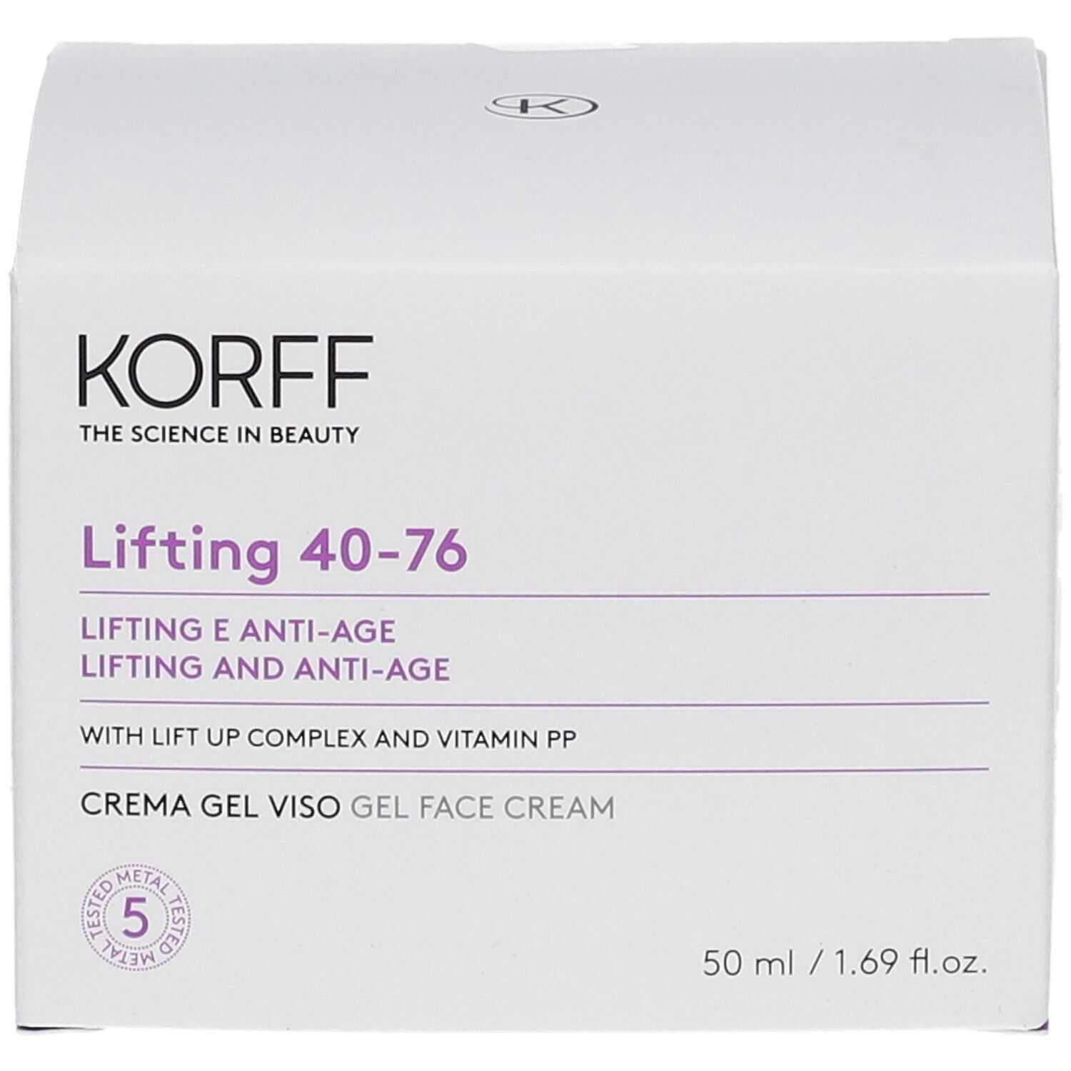 Confezione bianca con scritta: KORFF, Lifting 40-76, 50 ml.
